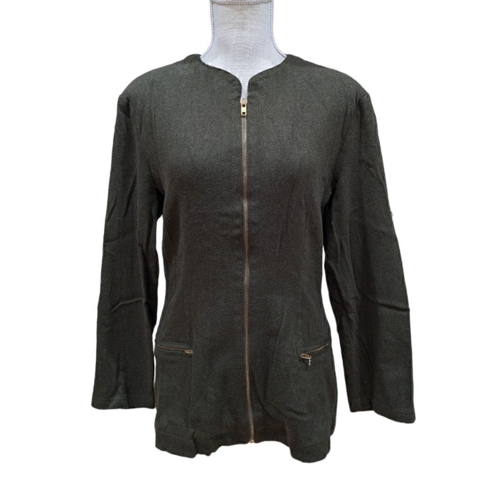 Vtg Le Follie Di Ziefield Italy Womens Olive Green Zip up Wool Blend Jacket Sz S